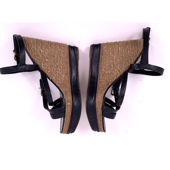 Miu Miu Black Leather Strappy Platform Wedge Sandal Espadrille Studs Size 39.5 - Picture 9 of 16